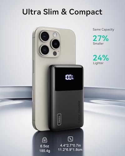 Ultra-Slim INIU Power Bank 10000 m Ah – 45 W PD Fast Charging Portable Charger with Dual USB-C Ports for i Phone 16, Samsung S25, Google Pixel, and More – Essential Travel Companion for On-the-Go Power Needs