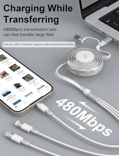 Versatile 3-in-1 Retractable Charging Cable for Ultimate Device Compatibility – 100 W Fast Charging USB-C, Lightning, and Micro USB for i Phone 16/15/14 Pro Max, Samsung Galaxy, Kindle – Portable Travel Charger with Sleek Black Design for Effortless Power on the Go