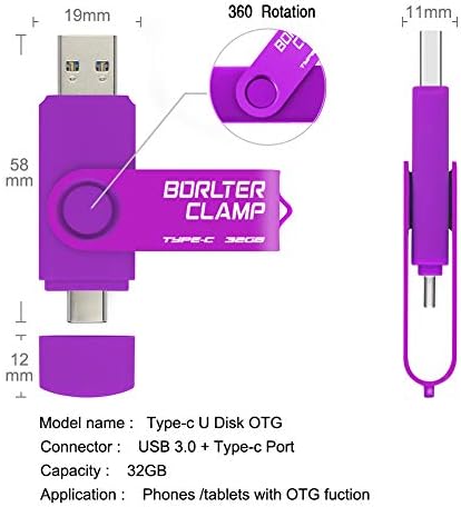 128 GB USB Type-C Flash Drive by Borlter Clamp – Dual Port Memory Stick for Fast Data Transfer with USB 3.0 Compatibility for Android Smartphones, Tablets, and Computers – Perfect for Samsung Galaxy S10/S9/Note 9, LG, and Huawei Devices – Reliable Storage Solution for Photos, Videos, and Documents
