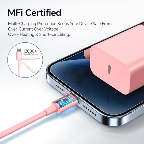 Rapid 20 W PD USB-C Wall Charger with Dual 6 FT Type C to Lightning Cables – Fast Charging Solution for i Phone 14/13/12 Pro Max, 11, XS, XR, X, 8 & Plus – Enhanced Speed and Durability for Everyday Use and Travel – MFi Certified Accessories for Reliable Performance
