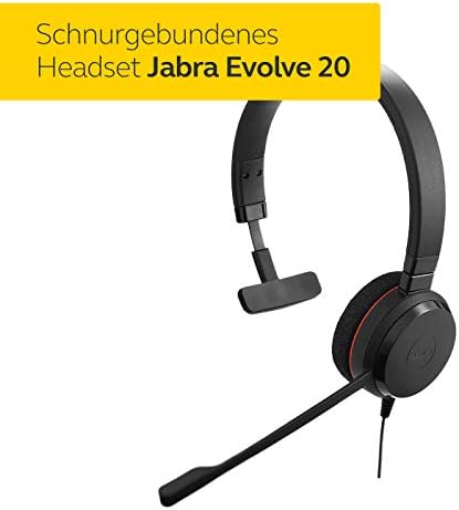 Jabra Evolve 20 UC Mono Headset – Professional Noise-Canceling Office Headphones for Enhanced Communication and Productivity, USB and 3.5 mm Compatible, Lightweight All-Day Comfort for Seamless Connectivity in Open Workspaces