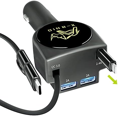 Effortless Charging on the Go: Advanced Retractable Car Charger with Dual USB Ports, Fast 3.1 A Power, and 3 ft Tangle-Free Cables for i Phone & Android Devices – Ultimate Car Accessory for Seamless Connectivity and Safety
