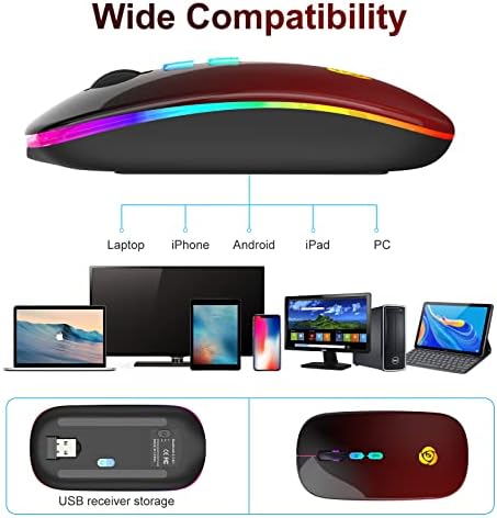 Upgrade Your Workflow with the CC Store LED Wireless Mouse – Dual Connection Modes (Bluetooth & 2.4 GHz), Ultra-Silent Rechargeable Design, Adjustable DPI Settings for Precision, Ergonomic Slim Profile, USB-C Adapter Included – Perfect for Laptops, Mac Books, PCs, Tablets, and i Pads (Black-Red)
