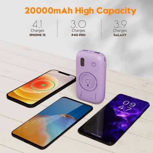 Ultimate 20000 m Ah Portable Charger with 22.5 W Quick Charge & 20 W Power Delivery | Built-In Dual Cables & Battery Level Display | Charge 5 Devices Including i Phone & Samsung On-the-Go | High-Capacity External Battery Pack for Travel and Daily Use