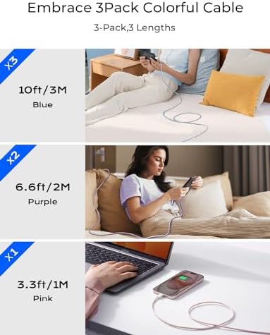 LISEN USB C to USB C Cable 5-Pack – Premium Fast Charging Solution with 60 W Power Delivery, Versatile Lengths (3.3 FT, 6.6 FT, 10 FT) for i Phone 16, i Pad Mini 6/Pro, Mac Book Pro 2020 & Samsung S23 – Durable, High-Speed Connectivity for All Your Devices