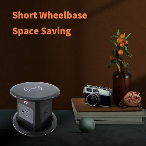 ZESHAN Sleek Pop-Up Power Outlet with 15 W Wireless Charging Station – Dual US Outlets, USB A & USB C PD Fast Charging Ports for Effortless Connectivity at Home or Office – Ideal for Conference Tables and Kitchen Counters, Modern Black Finish