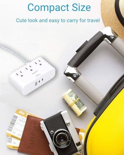 HANYCONY Ultra Thin Flat Plug Power Strip – 6 Ft Extension Cord with 3 Outlets & 3 USB Ports (2 USB-C) for Travel, Dorms & Cruise Ships – Space-Saving Multi Plug Outlet Extender for Fast Charging & Enhanced Device Compatibility