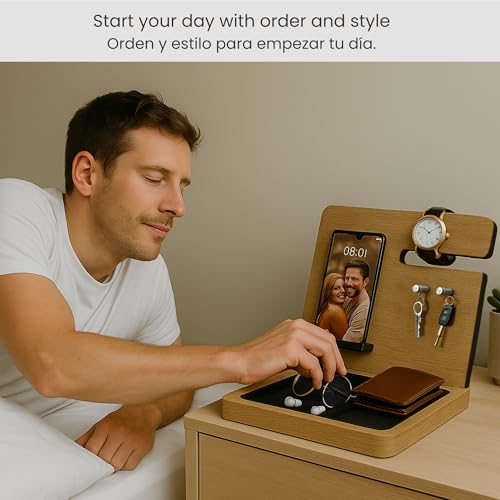 Namore Premium Wood Desk and Nightstand Organizer – Multifunctional Charging Station for Phones & Essentials – A Stylish Solution for Enhanced Workspace Efficiency – Perfect Gift for Men, Dads, & Professionals – Elegant Design with Universal Device Compatibility