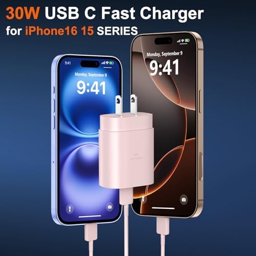 High-Speed 30 W USB C Fast Charger for i Phone 15 & 16 Pro Max with 6 FT Cable – Ultimate Compatibility for i Pad and Samsung Galaxy S24 – Compact, Reliable Power Block with Advanced Safety Features for On-the-Go Charging