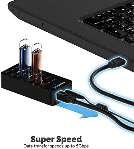 SABRENT 7-Port USB-C Hub: Maximize Efficiency with 3 USB-A & 4 USB-C Ports, 5 Gbps USB 3.2 Speed, 20 W PD Charging, Smart Power Control & LED Indicators – Ideal for Mac, PC, Steam Deck, ROG Ally – Stylish Aluminum Build for Durability & Performance