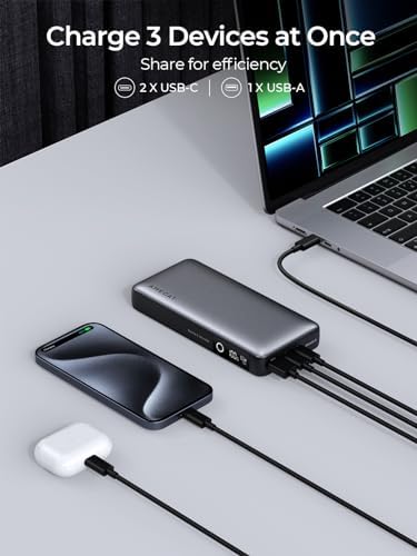 High-Capacity 20000 m Ah 65 W Portable Power Bank – Ultra-Fast USB-C Charger with 3 Ports & Digital Display for Seamless Charging of Mac Book, i Pad Pro, i Phone 16/15/14/13/12, Samsung Devices, Steam Deck, and Air Pods – Optimal Compatibility & Travel-Friendly Design