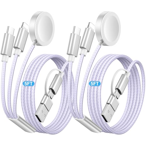 Temdan 2-Pack 5 ft 3-in-1 Charging Cable for Apple Devices – Ultimate Travel Solution with USB A, Type C & Lightning Connectors for i Phone 12-16, i Pad, and Apple Watch Ultra & SE – Durable, Versatile, and Hassle-Free Power Anywhere