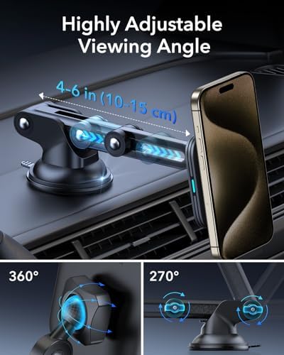 Revolutionize Your Drive with the ESR Qi2 15 W Mag Safe Car Mount Charger – Effortless Fast Wireless Charging for i Phone 12-16 & S25, Secure Magnetic Hold for Dashboard/Windshield, Stylish Black Design, Ultimate Convenience and Enhanced Compatibility