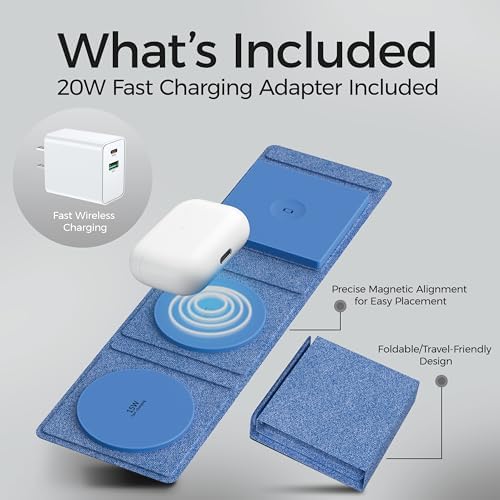 Ultimate 3-in-1 Magnetic Wireless Charger for Apple Devices – Foldable Travel Adapter for i Phone 16/15/14/13/Pro/Max, Apple Watch, and Air Pods – 20 W Rapid Charging Power Supply Included for Unmatched Convenience and Enhanced Compatibility