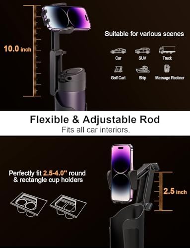 Dual-Function Car Cup Holder and Phone Mount – Adjustable Holder for 4-7 Inch Devices – Sturdy and Versatile Automotive Accessory for Secure Smartphone and Beverage Storage – Perfect for Every Drive