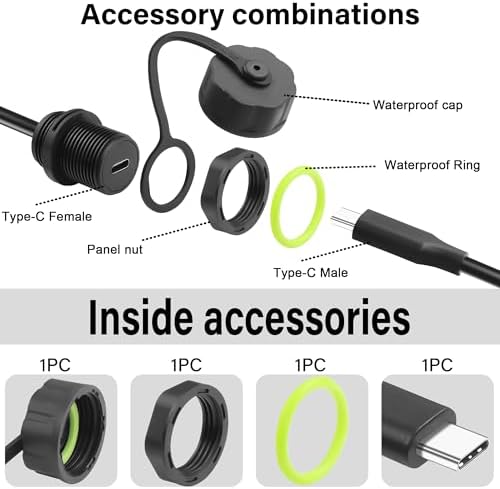 Rugged IP68 Waterproof USB 3.1 Type-C Panel Extension Cable – High-Speed Male to Female Outdoor Connector for Reliable Data Transfer and Charging in Extreme Conditions – Ideal for Vehicles and Workstations