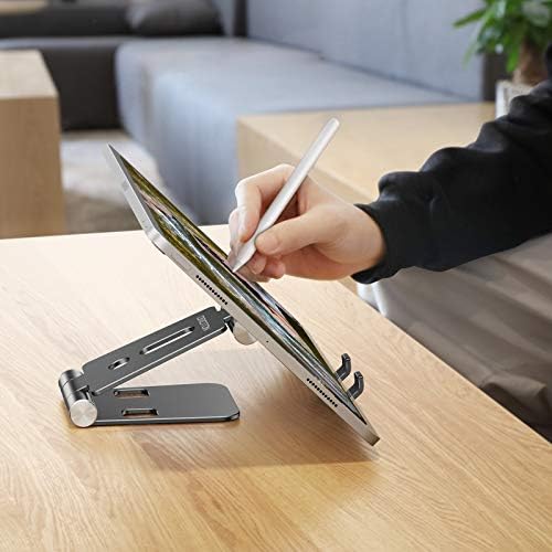 OMOTON Foldable Cell Phone Stand, C4 Portable Aluminum Phone Holder, Adjustable Phone Dock Cradle Compatible with iPhone 16/15/14 Pro Max, Samsung Galaxy, Small Tablets and Other Phones, Grey – Enhanced Compatibility and Speed