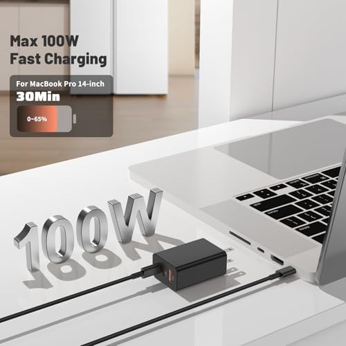 100 W Ga N USB-C Wall Charger – 3-Port Fast Charging Station for Mac Book, i Phone 16/15, Galaxy S24 & More – Compact Design with Enhanced Compatibility and Safety Features for Home, Office, and Travel Use