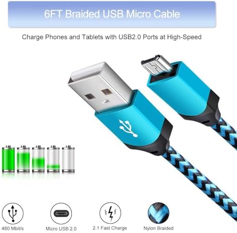 High-Performance Android Phone Charger Set: 4-Pack Micro USB Fast Charging Adapters with 6 ft Nylon Braided Cords for Samsung Galaxy S7, S6 Edge, Note 5, Moto G Series, and HTC – Durable, Tangle-Free Power Solution for Home & Travel