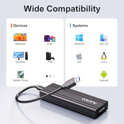 Transform Your M.2 SSD into a High-Speed External Drive with the MAIWO USB 3.2 Gen1 Type-C Aluminum Enclosure – Ultimate Compatibility for B Key & B+M Key SSDs, Effortless Plug-and-Play Setup, and Superior Heat Dissipation for Optimal Performance