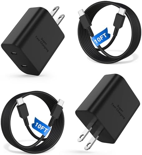 High-Powered 45 W Dual-Port USB C Charger with 10 ft Type C Cable – Rapid Charging Solution for Samsung Galaxy S25/S24/S23/S22/S21/Note Series – Portable and Safe Accessory for Mobile Professionals