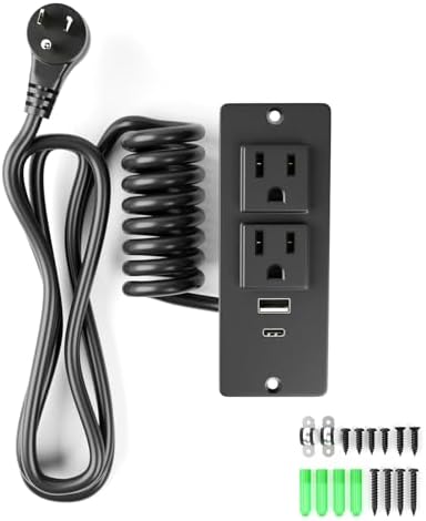 Recessed Drawer Power Strip Kit: Clutter-Free Charging Solution with PD 20 W Fast Charge, Dual USB Ports (Type A & C), and Dual 12 Amp AC Outlets – 7.2 FT Cord for Flexible Setup and Enhanced Workspace Efficiency
