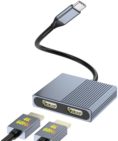 Enhance Your Visual Experience with the USB C to Dual HDMI Adapter – Effortlessly Connect Dual Monitors to Dell, HP & Mac Book for Unmatched Productivity | 4 K HDMI Splitter for Gamers & Professionals | Compact Plug and Play USB C Hub for Travel & Office Use | Elevate Multitasking with Stunning 60 Hz Visuals
