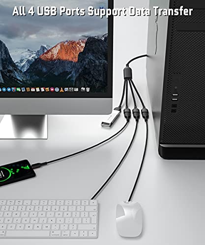 Elebase 4-Port USB Splitter 3.3 FT – High-Speed USB-A Data Transfer & Charging Hub for PC, Mac Book, and Laptop – Versatile Multi-Port Extension Cable for Enhanced Device Connectivity and Performance