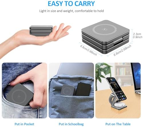 Revolutionary 3-in-1 Foldable Wireless Charging Station for Apple Devices – Ultimate i Phone 15, 14 Pro Max, 13, 12, Apple Watch 9-3, and Air Pods Pro Compatibility in a Compact Design (Black) – Streamlined Charging Efficiency and Portability for Tech Enthusiasts