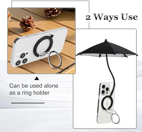 Magnetic Umbrella Phone Stand for Sun Protection,Adjustable Sun Shade Shield for iPhone 16/15/14/13/12 Pro Max,Samsung & Google,Detachable Ring Stand,Heat-Resistant Design,Car Mount Compatible, Black – Enhanced Compatibility and Speed