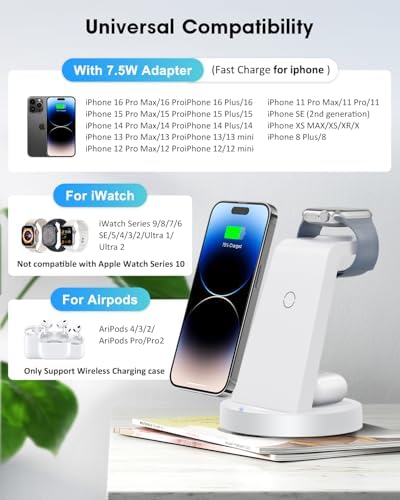 All-in-One 3-in-1 Wireless Charging Station for Apple Devices – Fast Charger Dock for i Phone 11-16 Pro Max, Apple Watch & Air Pods – Sleek, Compact Design with Enhanced Compatibility and Speed for Effortless Power Management