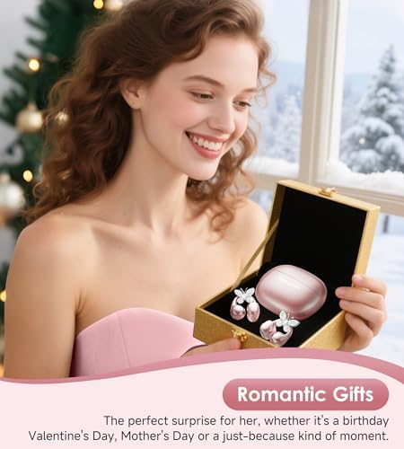 Stylish King Lucky Bluetooth 5.4 Clip-On Earbuds with Chic Detachable Butterfly Earrings – Waterproof Open Ear Design for Ultimate Comfort, 50-Hour Playtime Perfect for Festivals and Parties, Luxurious Rose Gold Gift for Discerning Women