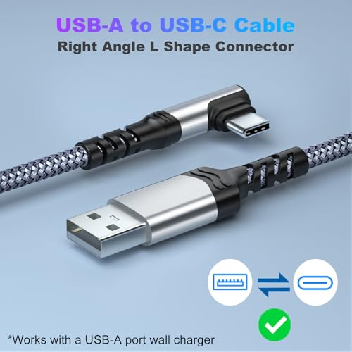 10 ft Right Angle USB C Cable 5-Pack – Fast Charging Nylon Braided Charger for Samsung Galaxy S25, S24, S23, A16, A15 & Google Pixel 9, 8 – Superior Durability and Comfort for Gaming and Daily Use – Enhanced Compatibility for All Type C Devices