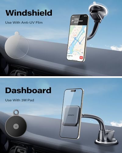 Ultimate APPS2 Magnetic Car Phone Holder Mount – Six Strong Magnets for Secure Grip, Versatile Suction Cup for Windshield & Dashboard, Universal Fit for Smartphones & Mini Tablets, 360-Degree Swivel Design for Hands-Free Convenience, Durable & Easy to Install for Enhanced Driving Safety