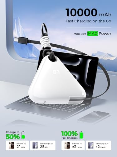 Ultimate Travel Power Bank with Retractable 2.3 ft Cable and Durable Paracord Carabiner – 10000 m Ah Fast Charging Wearable Charger in Stellar Gray, USB-C Compatible for All Devices – Stay Energized on the Go!