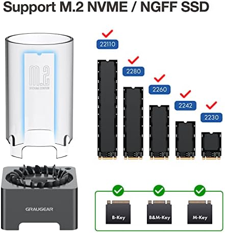 GRAUGEAR M.2 NVMe & SATA SSD Enclosure Dock with Cooling Fan – 10 Gbps USB 3.2 Gen2 Adapter for M Key & B+M Key SSDs, Tool-Free Setup, RTL9210 B Chipset for Enhanced Speed & Compatibility, Ideal for Data Transfer & Backup Solutions