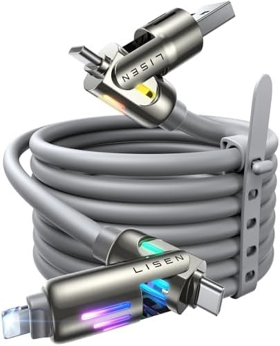 LISEN 240 W 4-in-1 USB C to Lightning Charging Cable – 10 FT Heavy-Duty Multi-Device Charger with LED Indicator for i Phone 16/15/14 Pro, Mac Book, i Pad, Samsung S25 & Nintendo Switch – Ultimate Flexibility and Fast Power Delivery