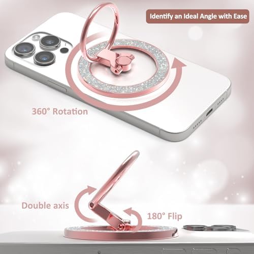 Glitter Black Mag Safe Phone Grip Stand – Stylish Magnetic Ring Holder for i Phone with 360° Rotational Flexibility, Effortless Hands-Free Functionality, and Universal Compatibility for All Mag Safe Devices – Lightweight and Durable Accessory for Everyday Convenience