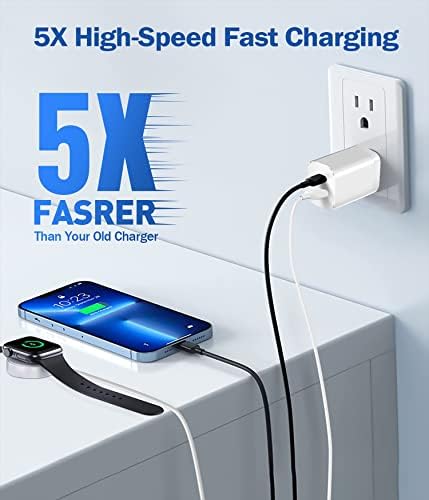 Dual-Port 20 W USB-C Wall Charger – 2 Pack Fast Charging Adapter for i Phone 15/14 & Apple Watch Series 8/7/SE – Compact Travel Power Plug with Smart Charging Technology for Enhanced Device Compatibility and Speed