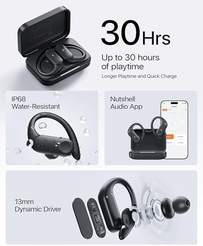 Maximize Your Fitness Journey with NS18 Wireless Earbuds – 12-Hour Playtime, Sweatproof Design, Tailored Sound via Custom App, and Robust 13 mm Bass Drivers for Deep Audio Experience, Featuring Bluetooth 5.3 for Seamless Connectivity (Black) – Ideal for Active Lifestyles and Audiophile Enthusiasts