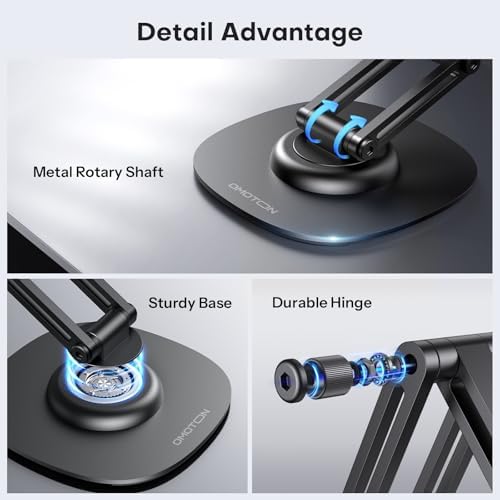 OMOTON 360°Rotating Magnetic Phone Stand for Desk, Adjustable Foldable Aluminum for MagSafe Cell Phone Stand Holder with Non-Slip Base, for iPhone 16/15/14/13 Pro Max/MagSafe Case- Black – Enhanced Compatibility and Speed