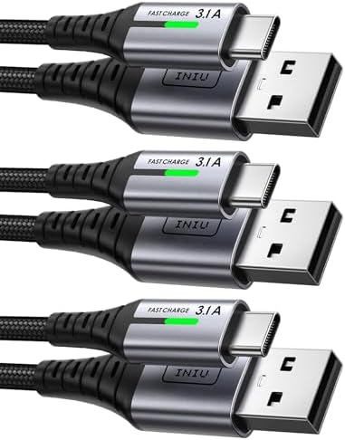Experience the Ultimate Charging Convenience with INIU’s 5-Pack USB-C Fast Charging Cables – 1.6 FT, 3.3 FT (2), and 6.6 FT (2) for Versatile Use – High-Speed 3.1 A Type C Charger Cords Compatible with i Phone 16, 15, Samsung Galaxy S21, S20, S10, A14, Note 10, LG Pixel 9 & 8 – Durable Nylon Design for Long-Lasting Performance and Tangle-Free Operation – Perfect for Home, Office, and On-the-Go Charging Solutions