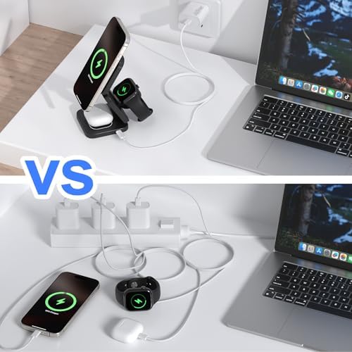 3-in-1 Foldable Magnetic Wireless Charging Station for Apple Devices – Qi2 Travel Charger for i Phone 12-16 Series, Apple Watch & Air Pods with 45 W Fast Adapter – Ultimate Convenience and Enhanced Compatibility for Modern Lifestyles