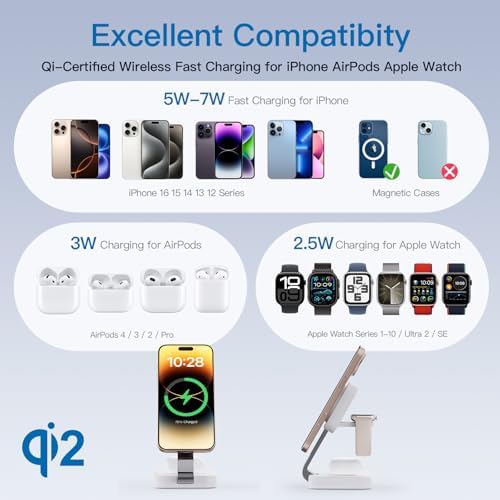 2025 Portable Wireless Mag Safe Fast Charging Hub – 3-in-1 Magnetic Charger for i Phone 16, 15, 14, 13, 12 Pro Max Plus, Apple Watch, and Air Pods – Compact Travel Essential with LED Indicator – Ultimate Gift for Tech-Savvy Couples (Black) – Superior Compatibility and Rapid Charging Performance