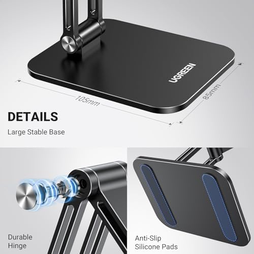 UGREEN Magnetic Phone Stand Compatible with MagSafe iPhone Holder for Desk Ergonomic Design Adjustable, Aluminum Cell Phone Stand Compatible for iPhone 16 15 14 13 12 Pro Max and MagSafe Case, Black – Enhanced Compatibility and Speed