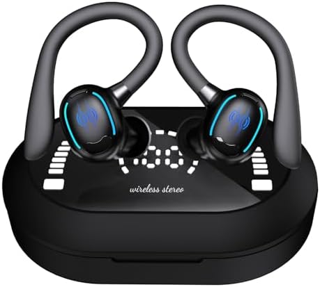 Elevate Your Audio Experience with Bluetooth 5.1 Sports Earbuds – Ergonomic Earhook Design for Secure Comfort, Immersive HD Sound for Gaming and Workouts, Sweatproof Durability for Active Lifestyles (Black)