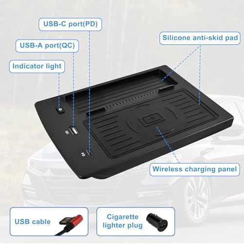 Elevate Your Honda Accord Experience with Fast Wireless Charger – 2018-2022 Model-Specific Charging Panel Featuring USB-A & USB-C Ports, Streamlined Center Console Organizer for Effortless Smartphone Charging and Enhanced Vehicle Interior Functionality