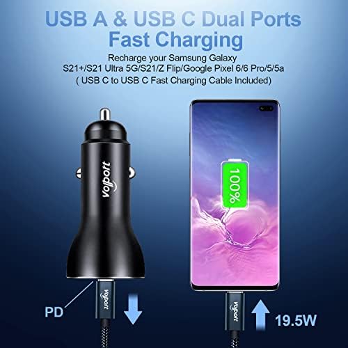 VOLPORT 39 W USB-C Car Charger with Quick Charge 3.0 & 3.3 ft Type C Cable – Fast Dual Port Power Delivery for i Phone 14/13/12/11 Pro Max, Samsung, Google Devices – Compact Vehicle Adapter for On-the-Go Charging Efficiency