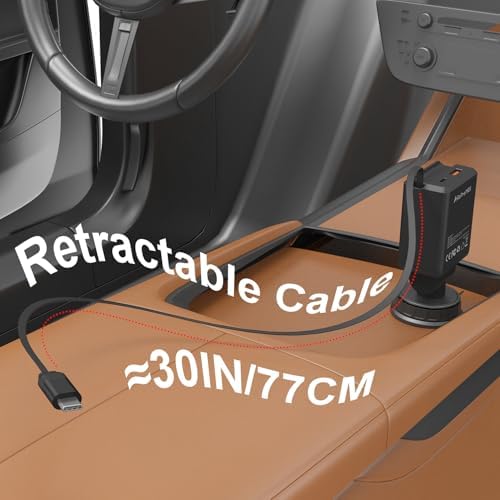 75 W Retractable Car Charger – 3-in-1 Fast Charging Adapter with 30-Inch Type C Cable and Dual USB Ports, Perfect for i Phone 16/15 Series, i Pad, Galaxy, Pixel, and Laptops – Ultimate Compatibility and Space-Saving Design for On-the-Go Power