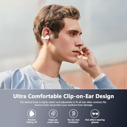 Revolutionize Your Audio Journey with Cutting-Edge Open Ear Bone Conduction Bluetooth 5.3 Earbuds – Ergonomic Clip-On Design for Active Lifestyles, Unmatched 60-Hour Playtime in Digital Display Charging Case, IPX7 Waterproof for Ultimate Performance and Comfort, Stay Aware of Your Surroundings While Enjoying Pristine Sound Quality